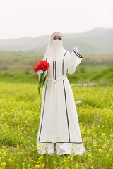 Fazeela White Open Front Abaya In Classic Design - Premium Silk Crepe
