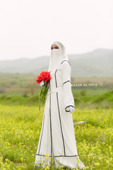 Fazeela White Open Front Abaya In Classic Design - Premium Silk Crepe