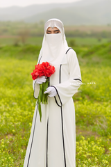Fazeela White Open Front Abaya In Classic Design - Premium Silk Crepe