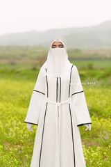 Fazeela White Open Front Abaya In Classic Design - Premium Silk Crepe