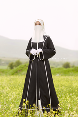 Fazeela Black Open Front Abaya In Classic Design - Premium Silk Crepe