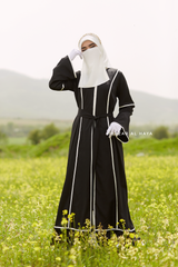 Fazeela Black Open Front Abaya In Classic Design - Premium Silk Crepe