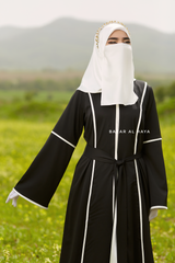 Fazeela Black Open Front Abaya In Classic Design - Premium Silk Crepe