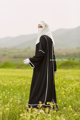 Fazeela Black Open Front Abaya In Classic Design - Premium Silk Crepe