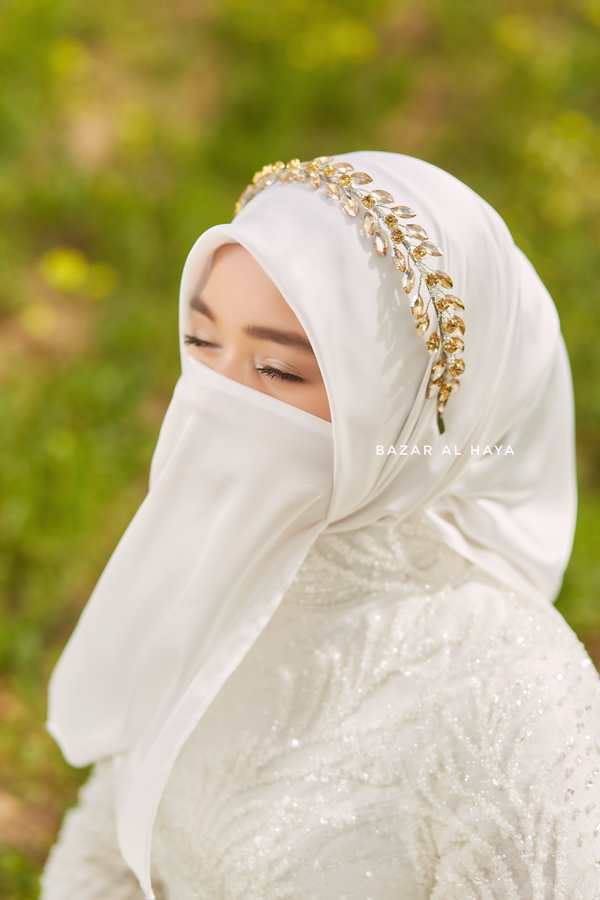 Minimal Gold Crystal Bridal Diadema Headband - Handmade