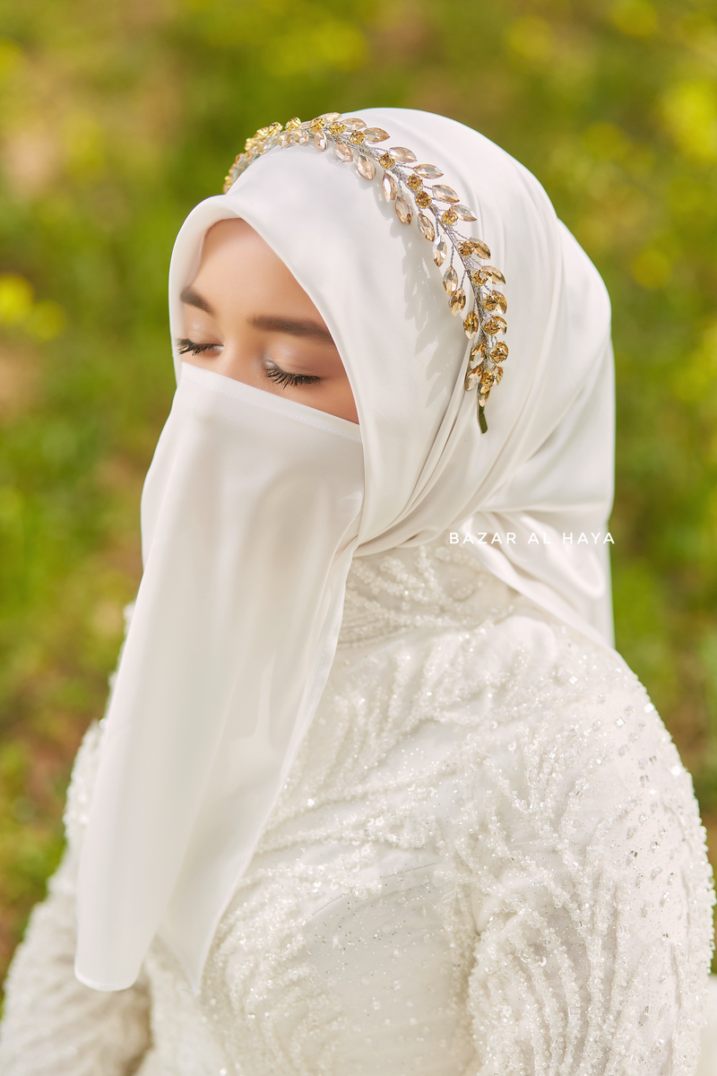 Minimal Gold Crystal Bridal Diadema Headband - Handmade
