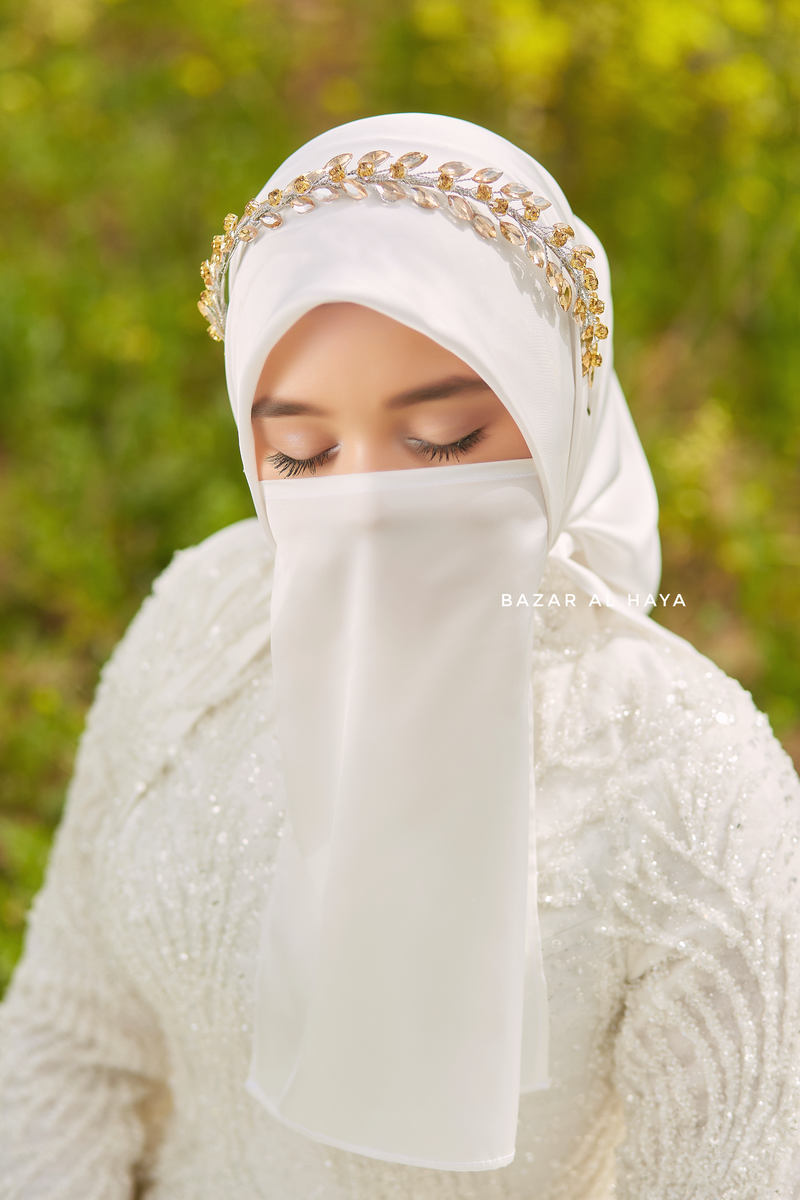 Minimal Gold Crystal Bridal Diadema Headband - Handmade