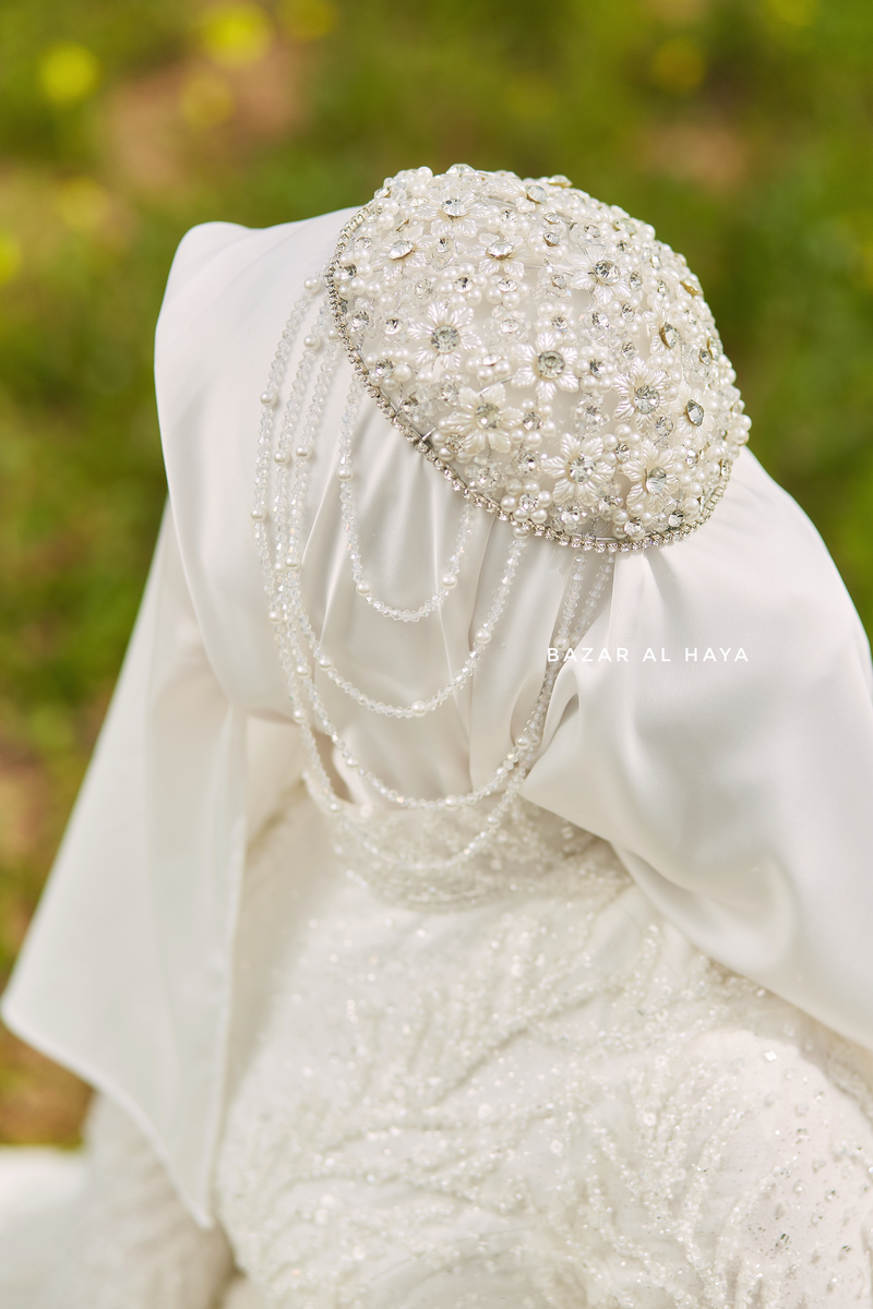 Cap Floral White Pearl Bridal Diadema Headband - Handmade