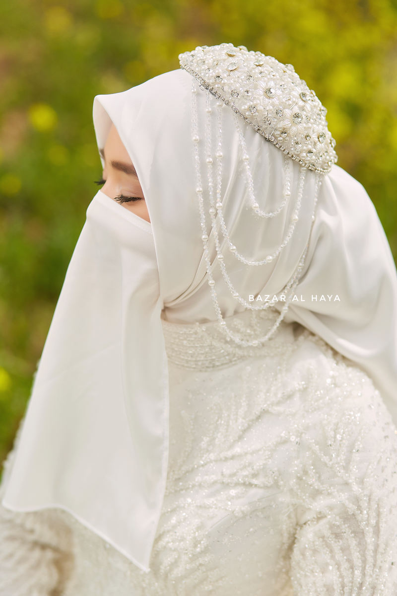 Cap Floral White Pearl Bridal Diadema Headband - Handmade