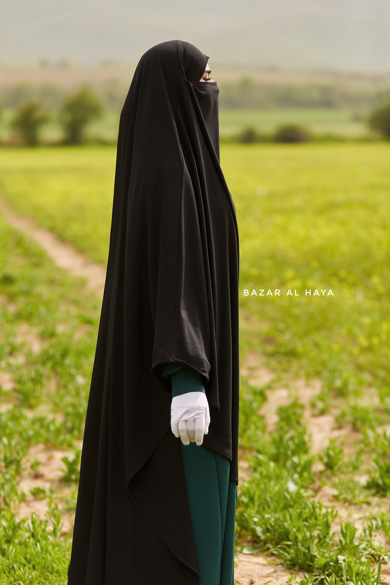 Black Munawwar Extra Long Triangle Diamond Khimar - Soft Nida