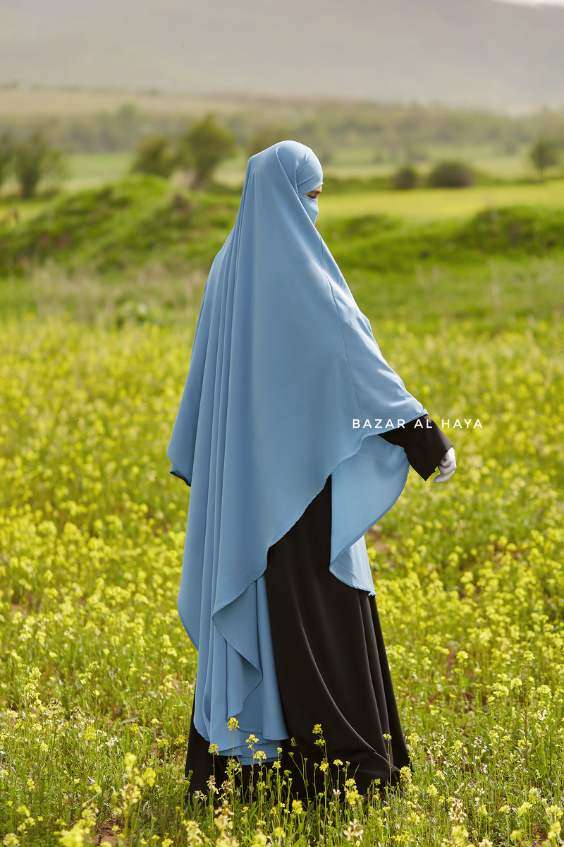 Sky Blue Munawwar Extra Long Triangle Diamond Khimar - Soft Nida