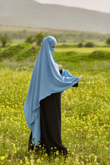 Sky Blue Munawwar Extra Long Triangle Diamond Khimar - Soft Nida