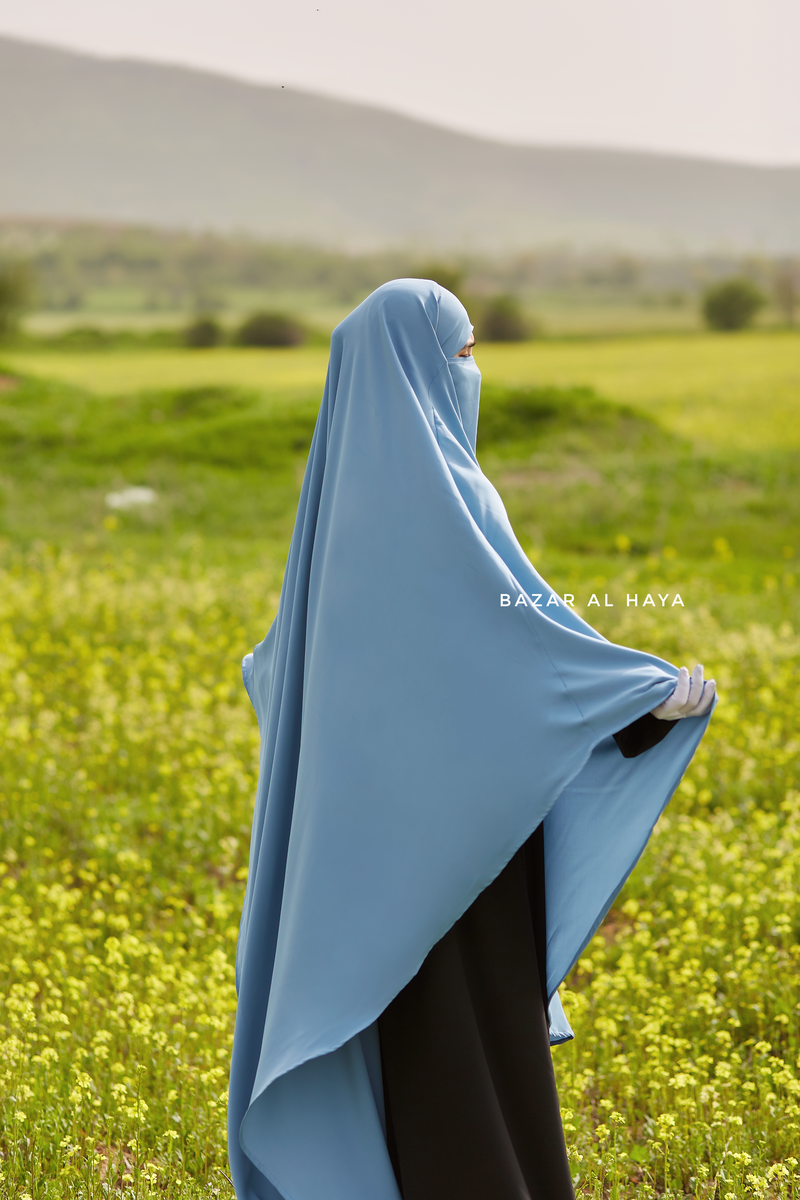 Sky Blue Munawwar Extra Long Triangle Diamond Khimar - Soft Nida