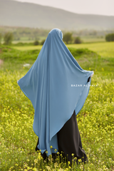 Sky Blue Munawwar Extra Long Triangle Diamond Khimar - Soft Nida