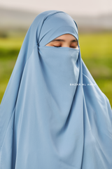 Sky Blue Munawwar Extra Long Triangle Diamond Khimar - Soft Nida