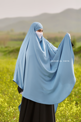 Sky Blue Munawwar Extra Long Triangle Diamond Khimar - Soft Nida