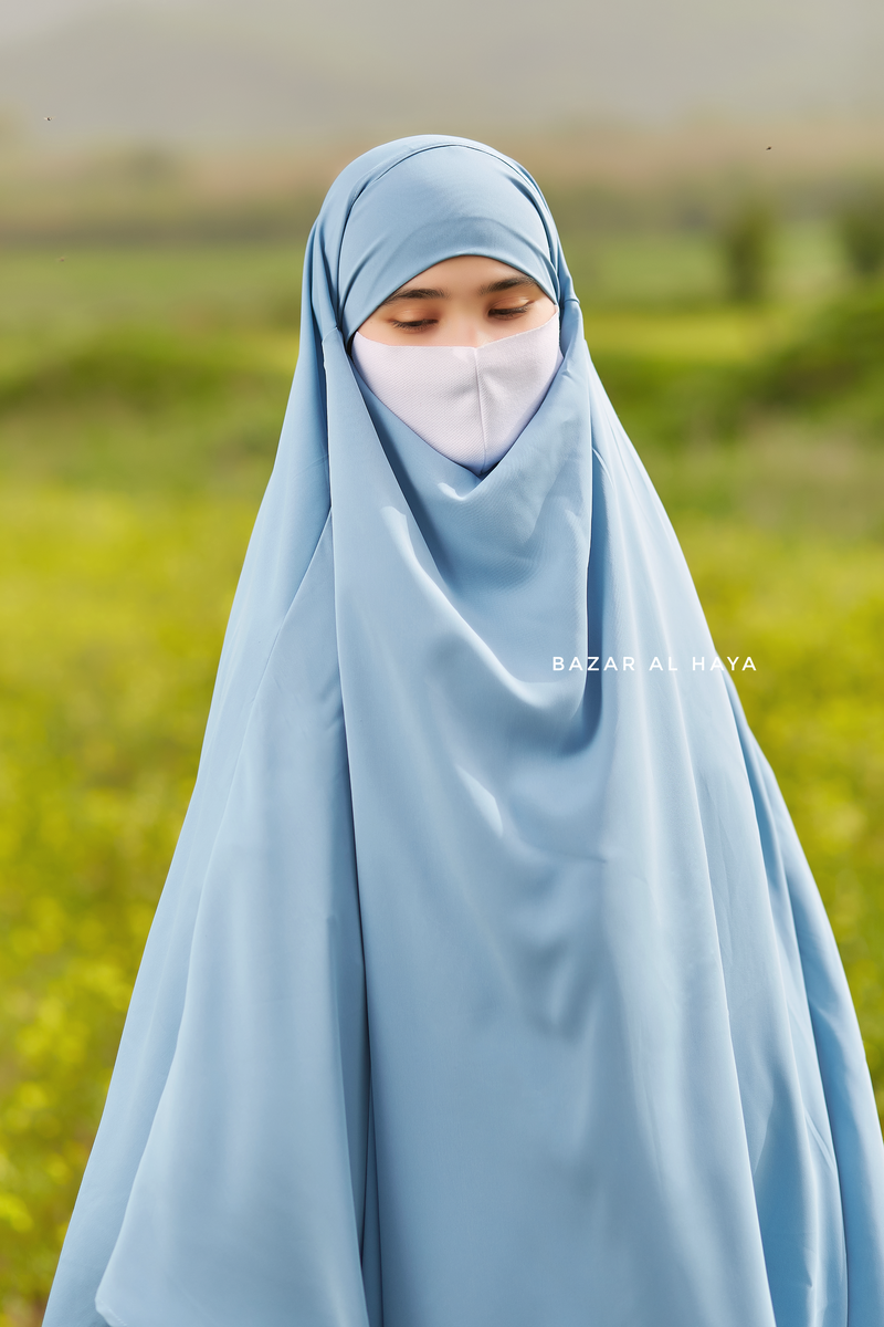 Sky Blue Munawwar Extra Long Triangle Diamond Khimar - Soft Nida