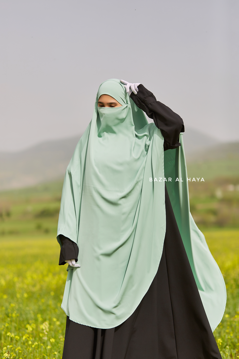 Mint Munawwar Extra Long Triangle Diamond Khimar - Soft Nida