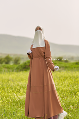 Fathiya Latte Open Front Abaya In Nida - Relaxed Fit