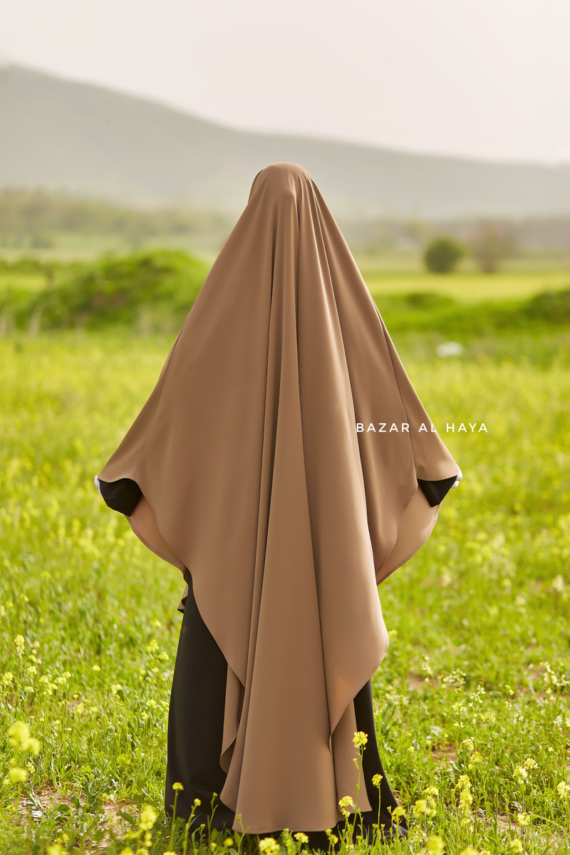 Almond Munawwar Extra Long Triangle Diamond Khimar - Soft Nida