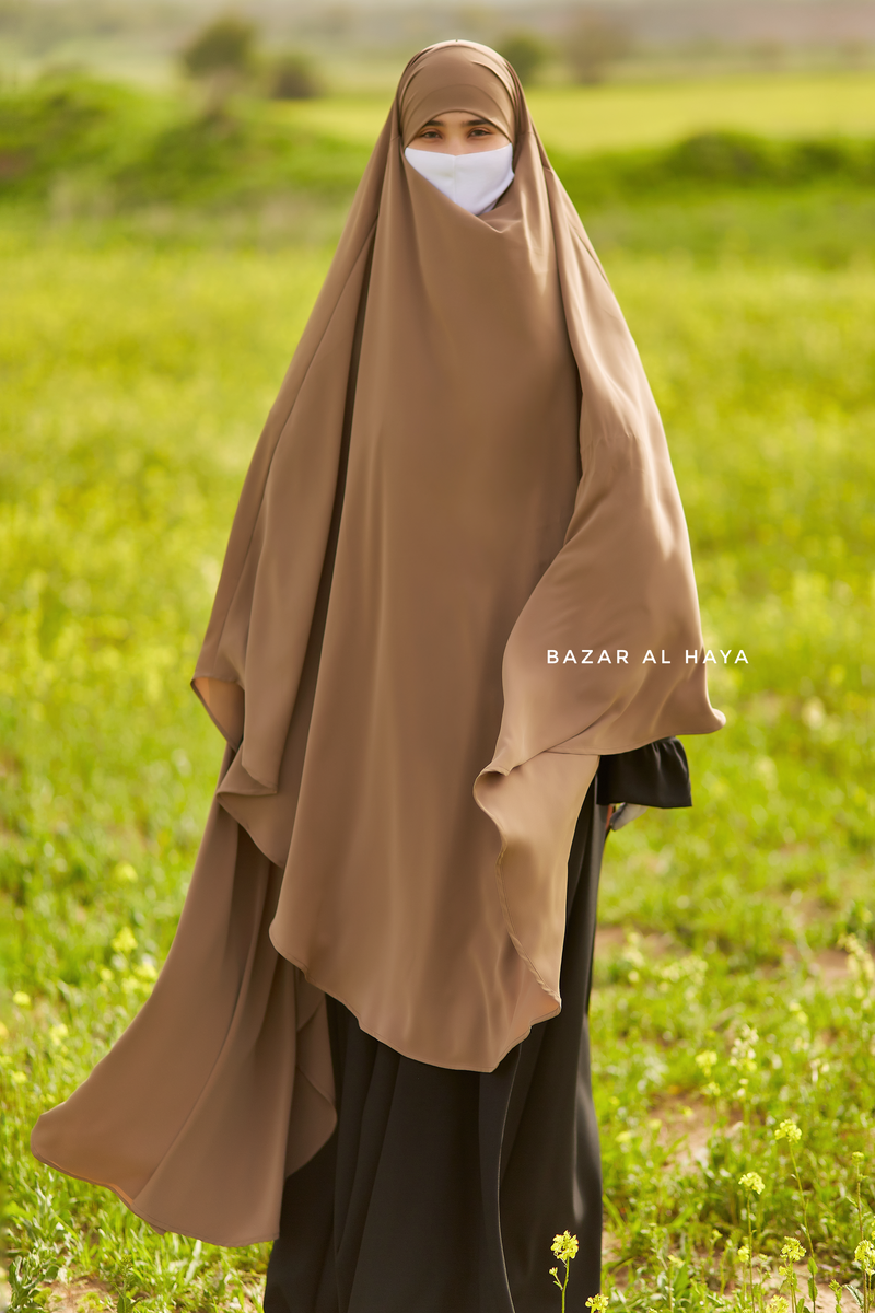 Almond Munawwar Extra Long Triangle Diamond Khimar - Soft Nida