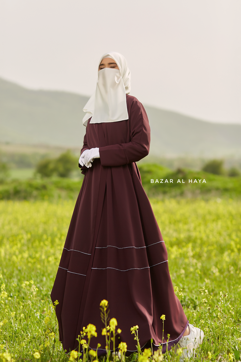 Fathiya Mulberry Open Front Abaya In Nida - Relaxed Fit