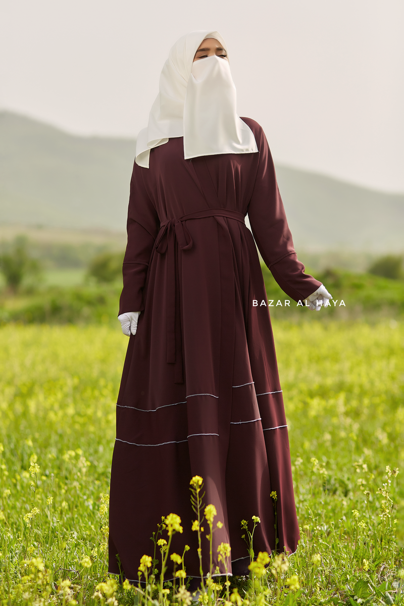 Fathiya Mulberry Open Front Abaya In Nida - Relaxed Fit