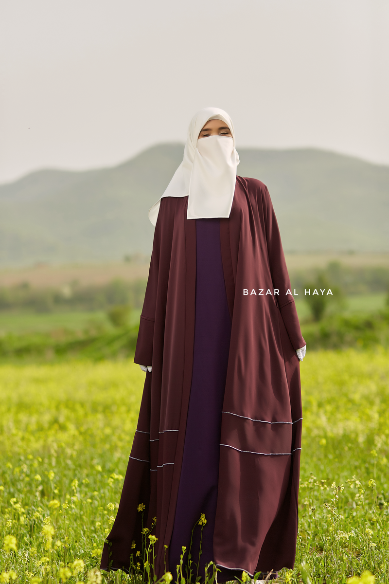 Fathiya Mulberry Open Front Abaya In Nida - Relaxed Fit