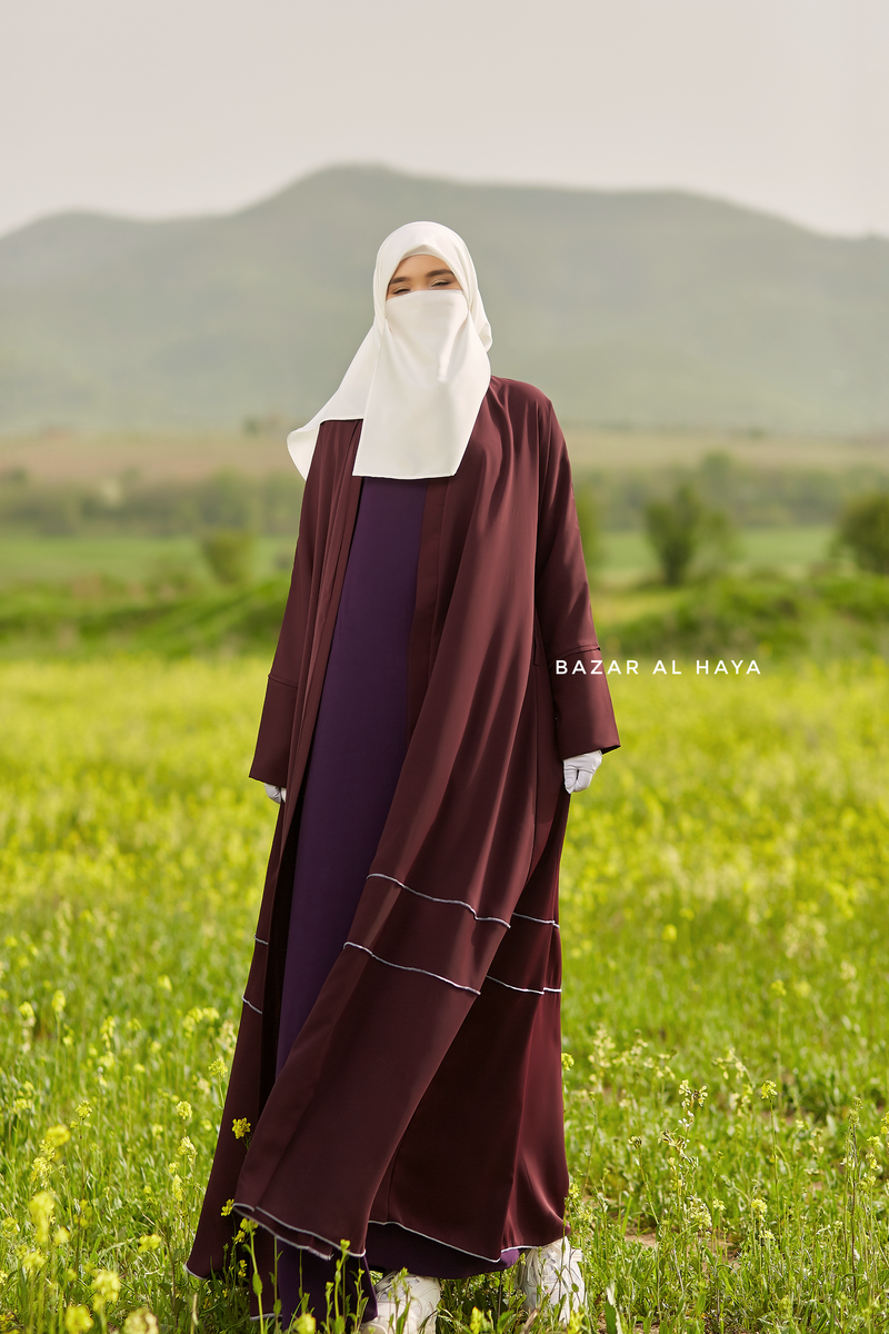 Fathiya Mulberry Open Front Abaya In Nida - Relaxed Fit