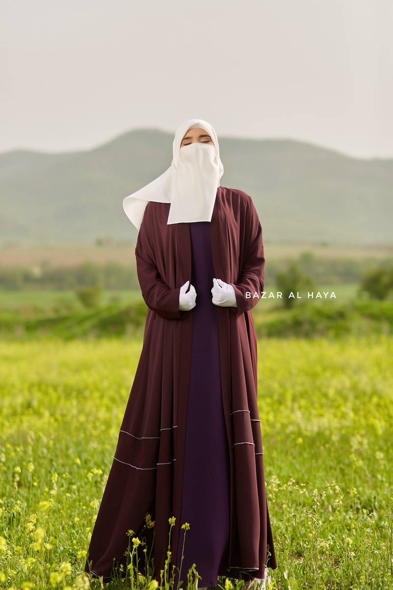 Fathiya Mulberry Open Front Abaya In Nida - Relaxed Fit