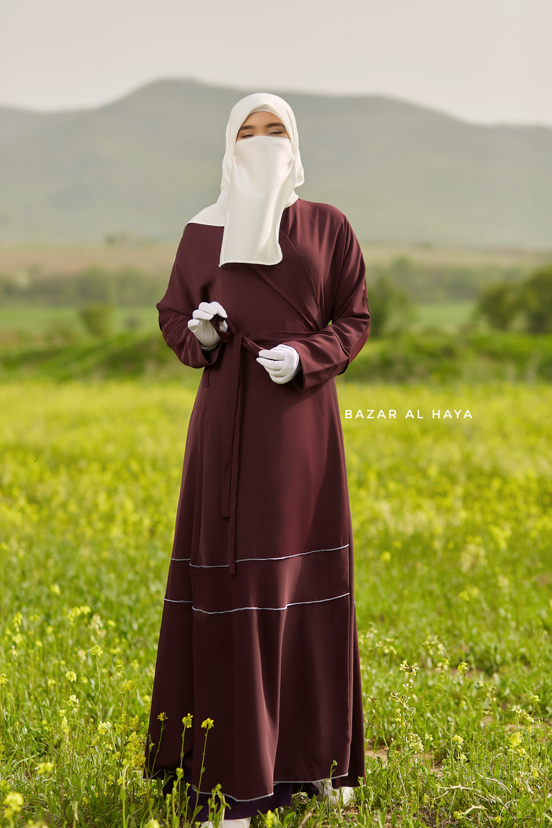 Fathiya Mulberry Open Front Abaya In Nida - Relaxed Fit