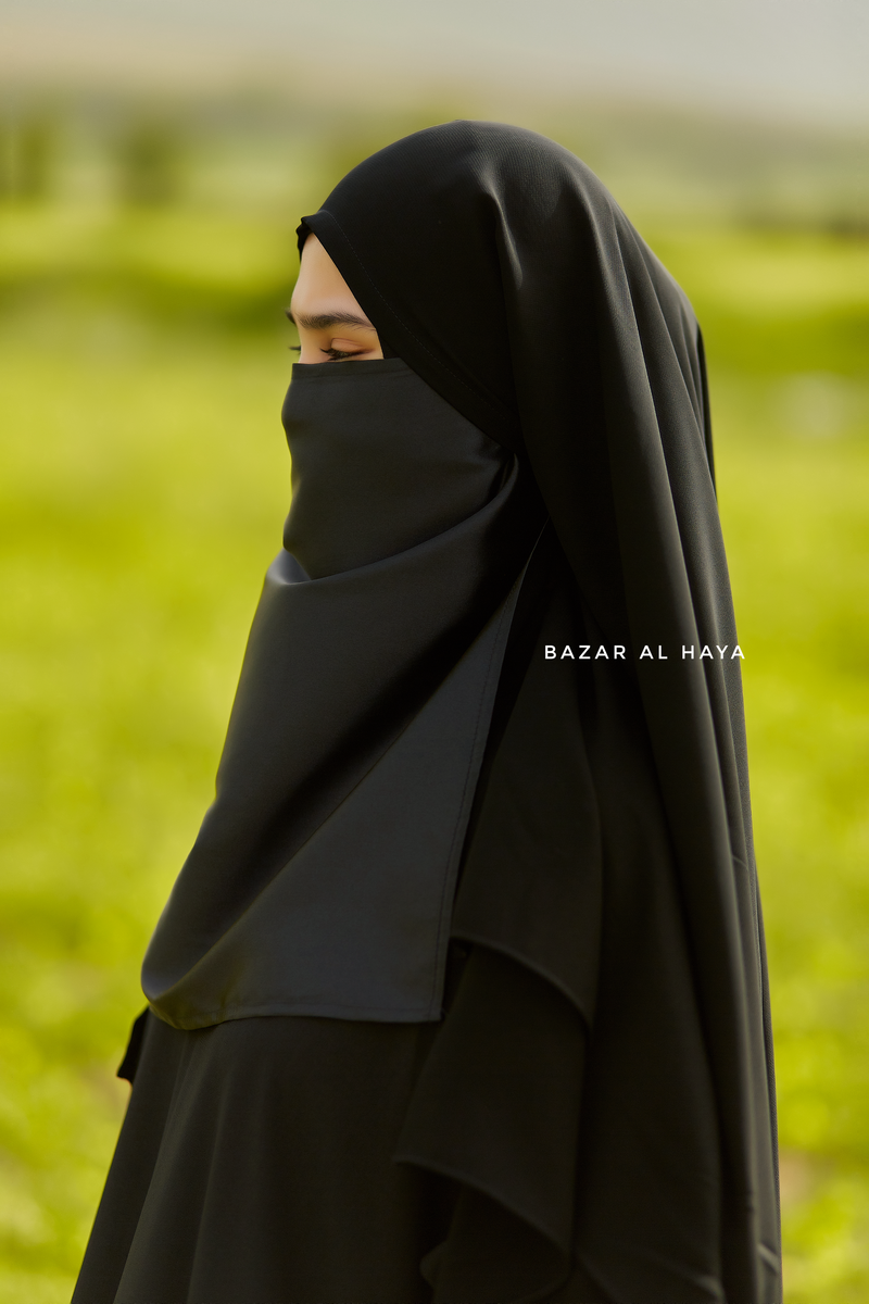 Black Satin Single Half Niqab - Elegant & Modest Veil