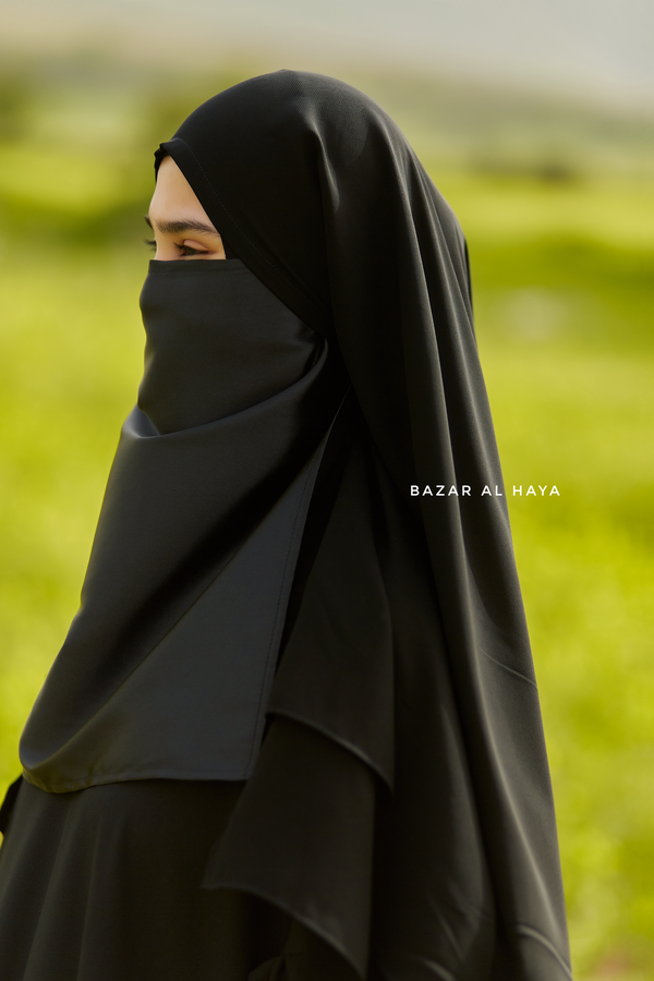Black Satin Single Half Niqab - Elegant & Modest Veil