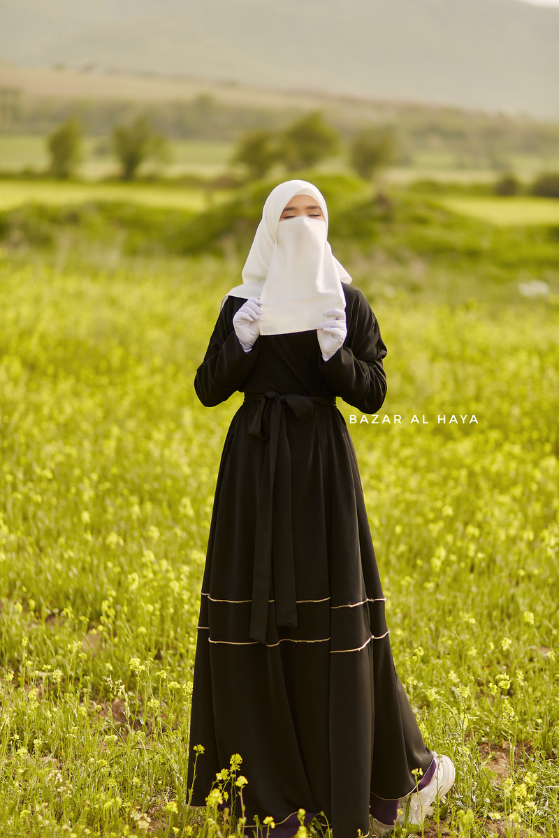 Fathiya Black Open Front Abaya In Nida - Relaxed Fit