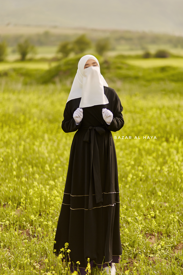 Fathiya Black Open Front Abaya In Nida - Relaxed Fit