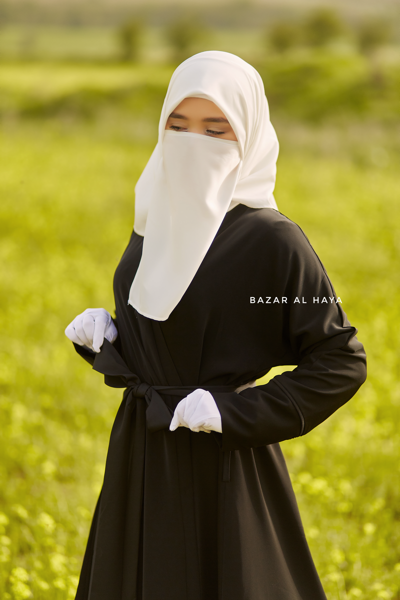 Fathiya Black Open Front Abaya In Nida - Relaxed Fit