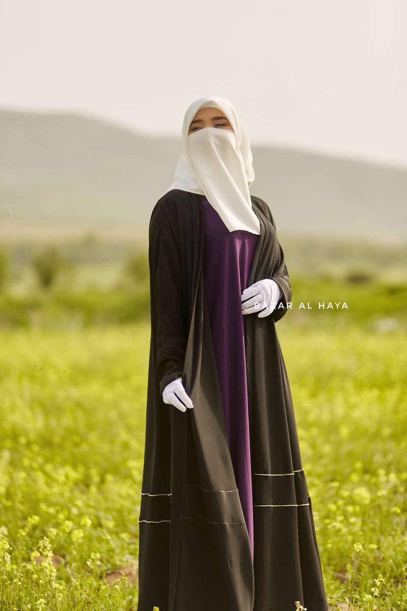 Fathiya Black Open Front Abaya In Nida - Relaxed Fit