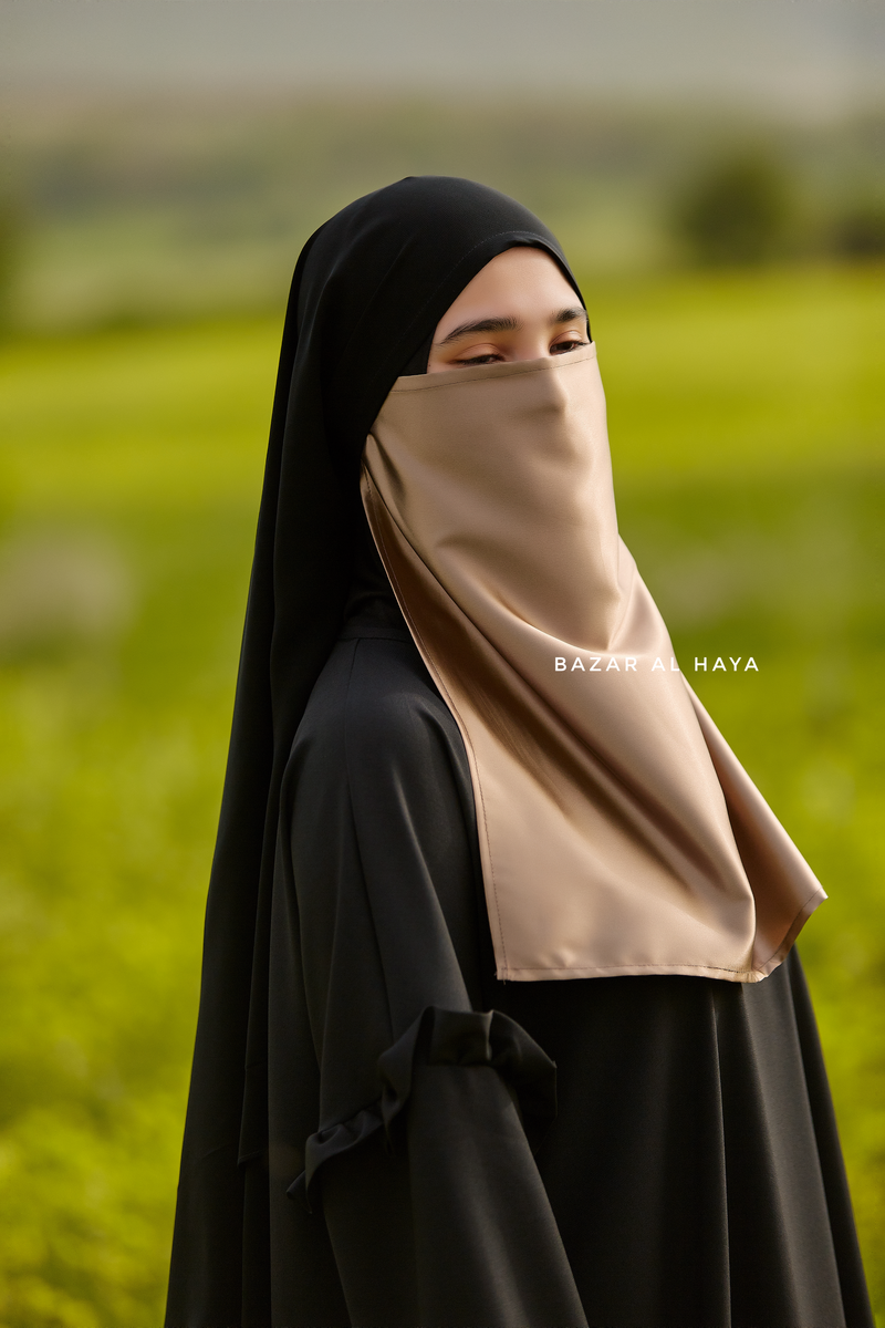 Satin Cappuccino Single Half Niqab - Elegant & Modest Veil