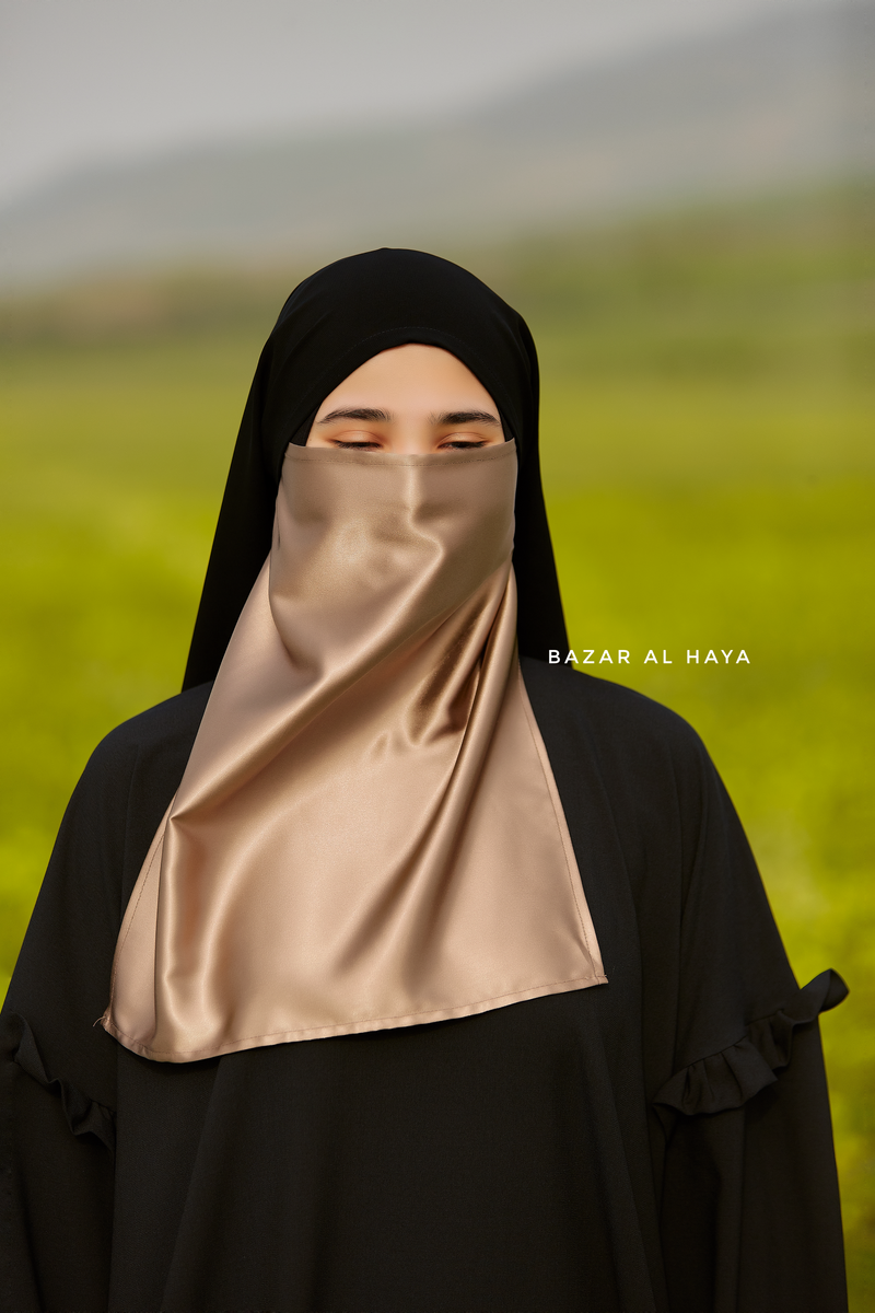 Satin Cappuccino Single Half Niqab - Elegant & Modest Veil