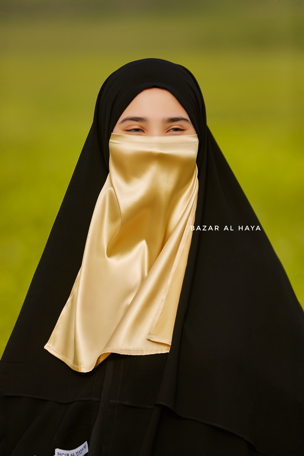 Yellow Gold Satin Single Half Niqab - Elegant & Modest Veil