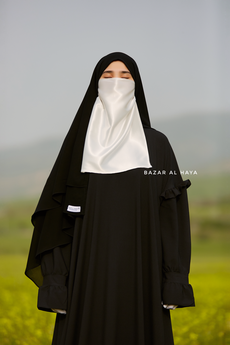 White Satin Single Half Niqab - Elegant & Modest Veil