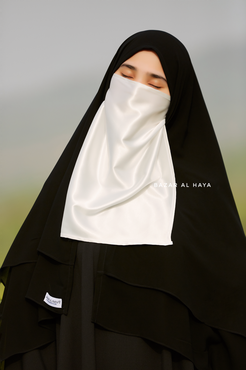 White Satin Single Half Niqab - Elegant & Modest Veil