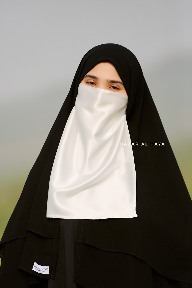 White Satin Single Half Niqab - Elegant & Modest Veil