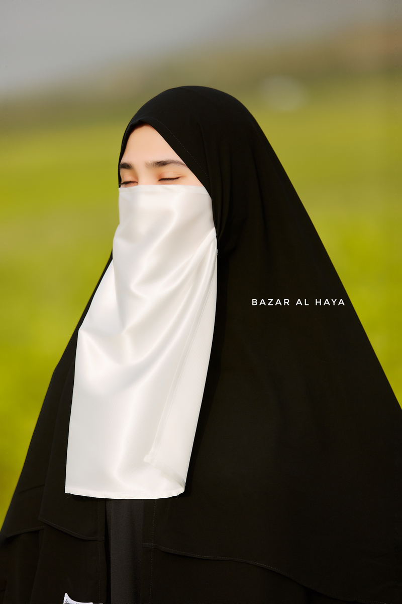 White Satin Single Half Niqab - Elegant & Modest Veil