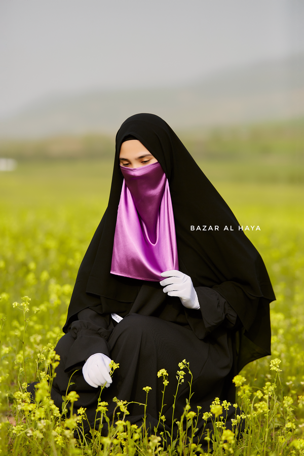 Purple Satin Single Half Niqab - Elegant & Modest Veil