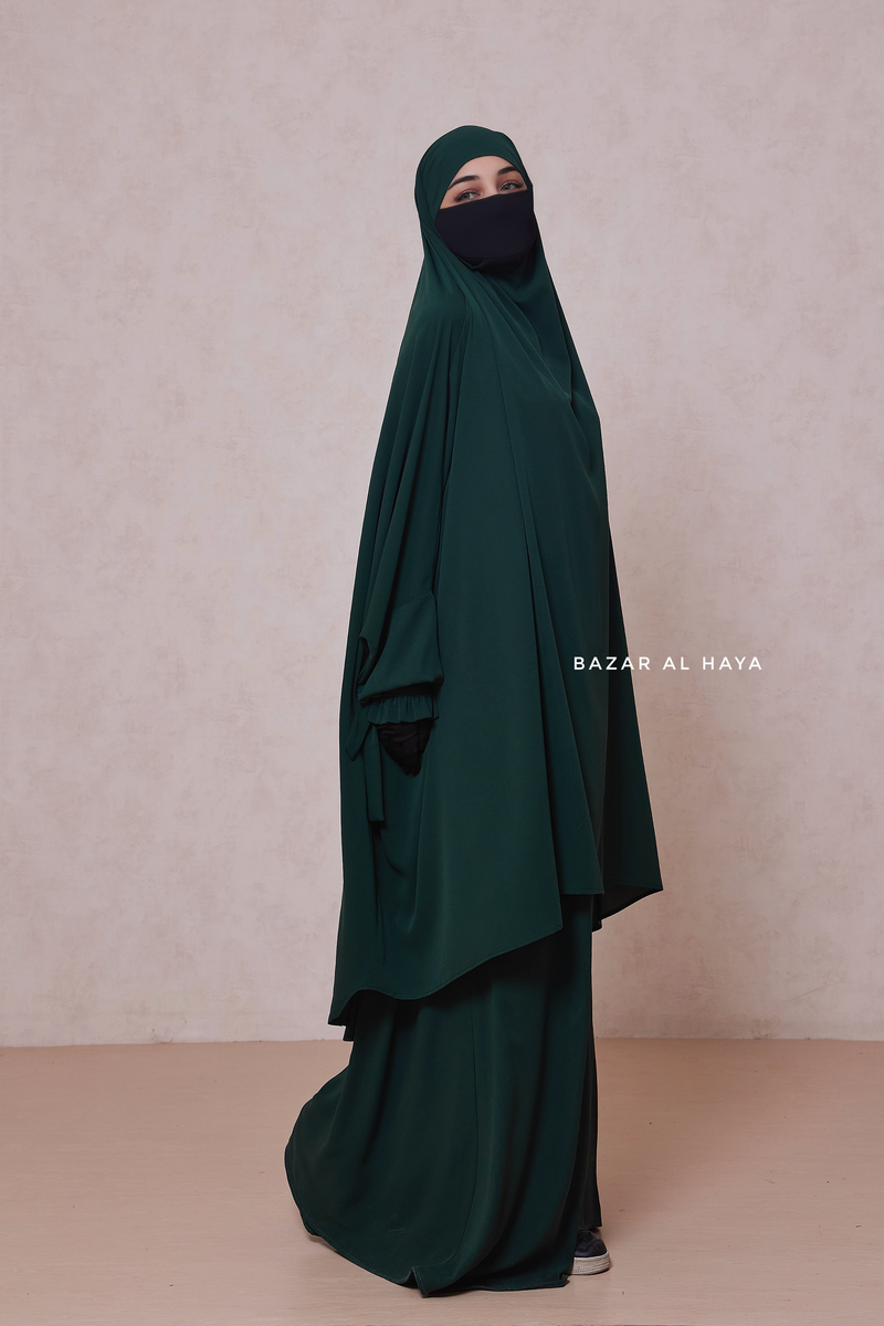 Emerald Jahida Two Piece Jilbab With Loose Pants Set - Skirt-Style Shalwar