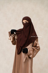 Brown Square Scarf With Half Niqab Set - Super Breathable - Medium