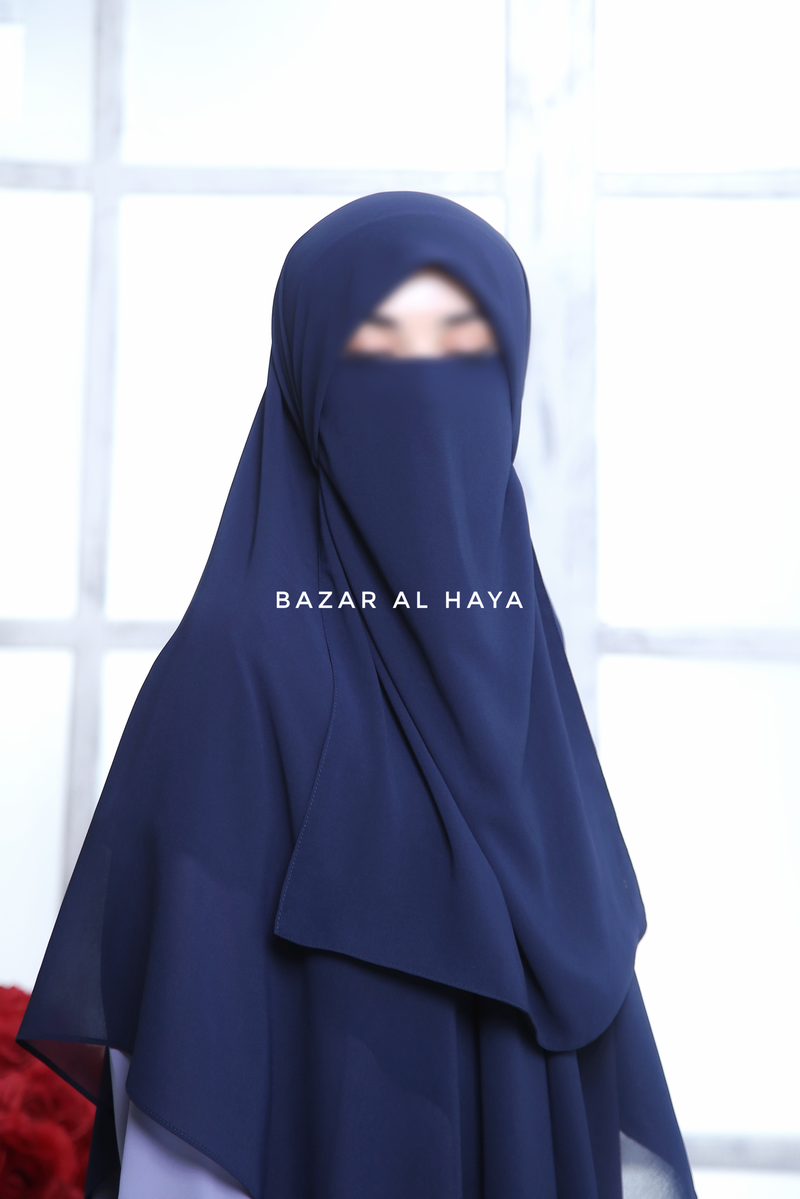 Dark Blue Single Half Niqab - Super Breathable Veil