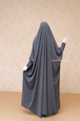 Sarah One Piece Steel Grey Jilbab - Zipper Sleeves - Silk Crepe