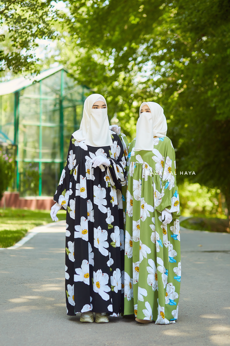 Loose Fit Summer Muna Abaya Dress - Viscose Cotton & Daisy Flower Print